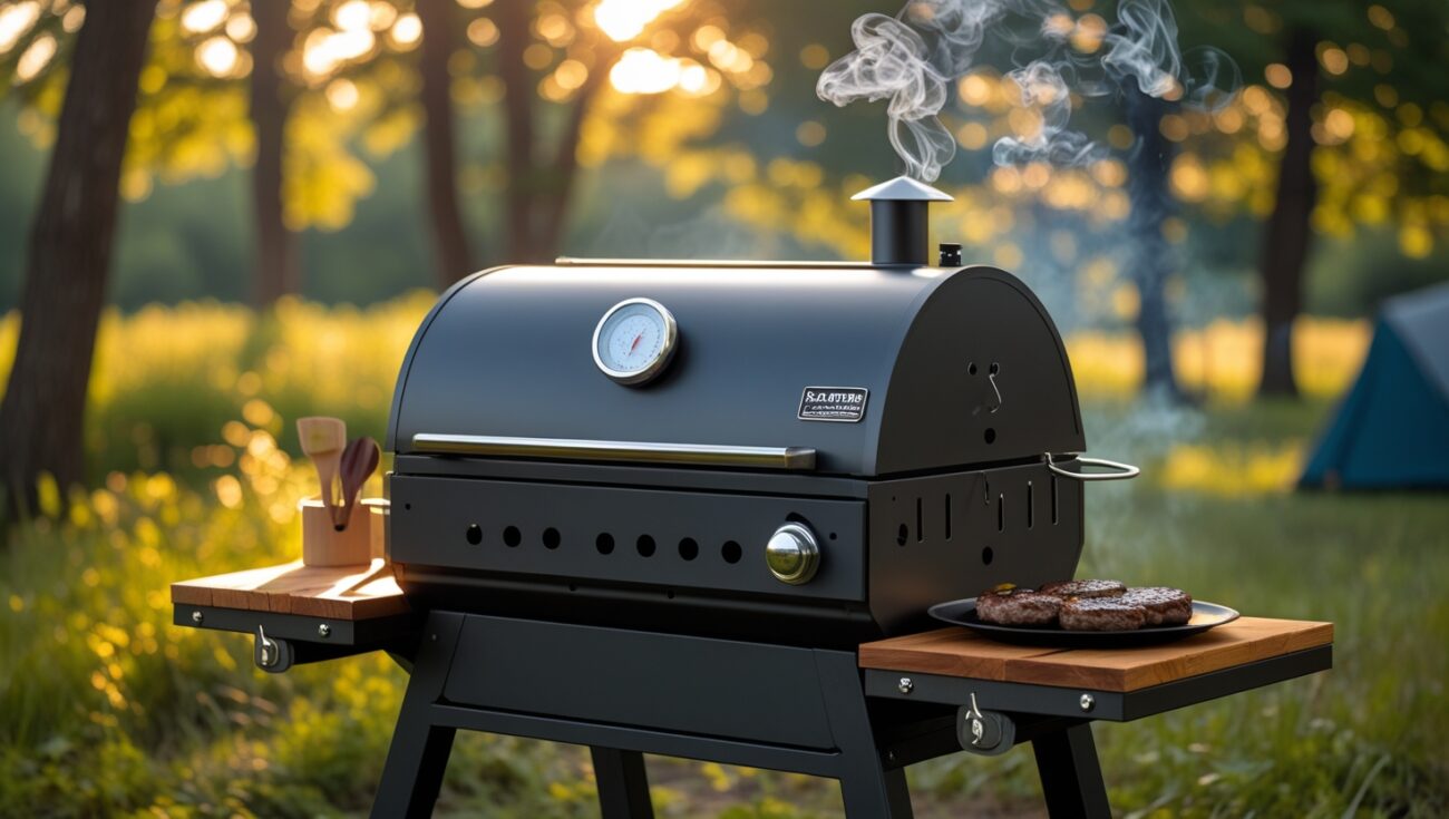 Top Grills with Built-In Thermometers and Side Shelves for Campsites