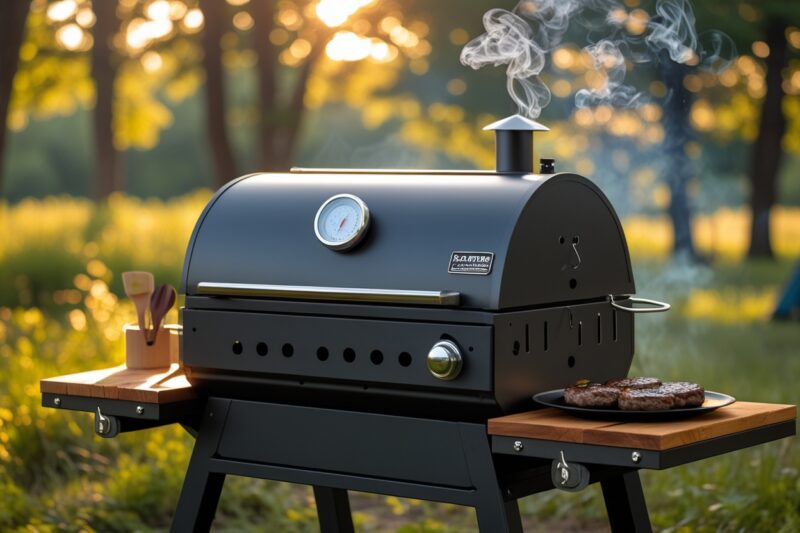 Top Grills with Built-In Thermometers and Side Shelves for Campsites